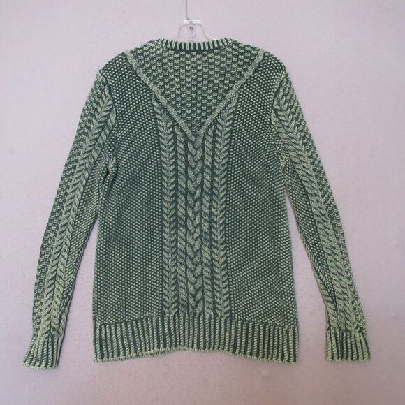 LL Bean Signature Sweater Women Medium Green Cable Knit Fisherman Cotton - Picture 9 of 12